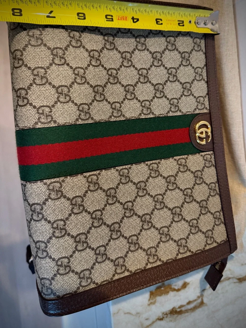 Gucci Brown GG Supreme Canvas Toiletry Bag with Green-Red Web